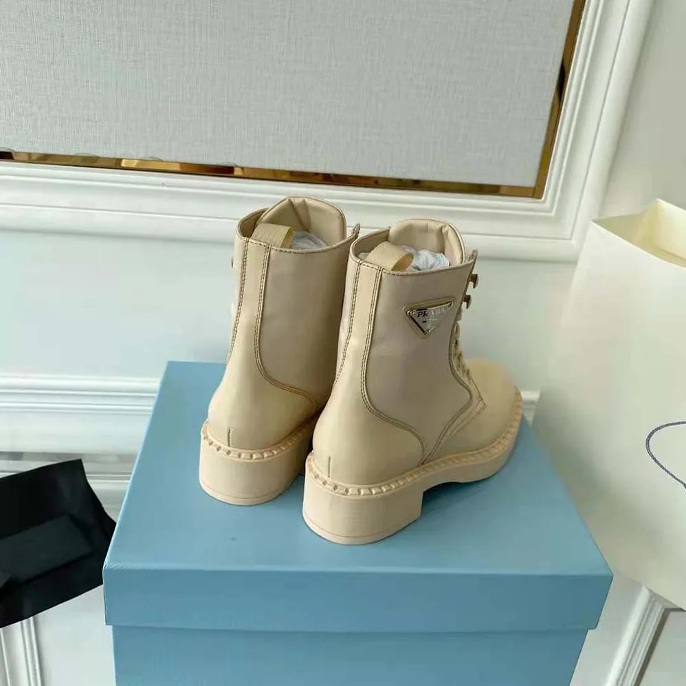 Prada Brushed-Leather and Re for Women in Nylon Boots