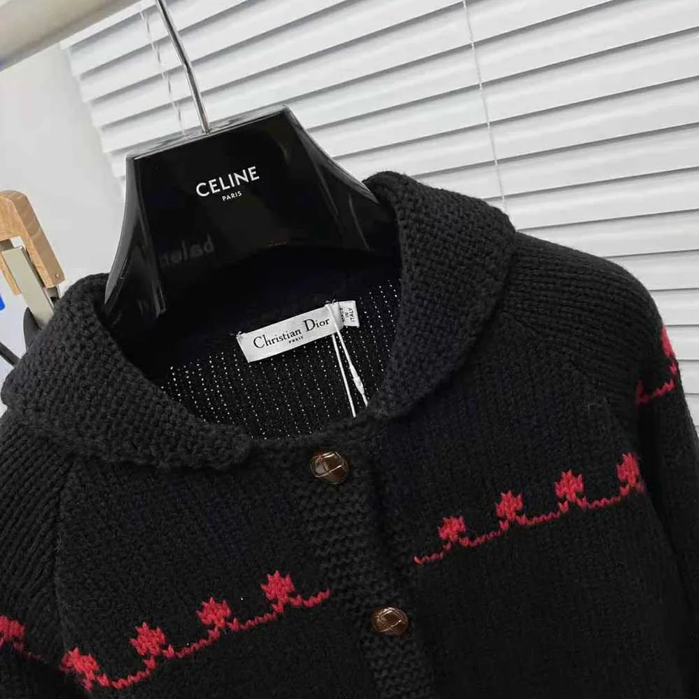 Dior Dioramour Cardigan Navy Blue White and Red Wool and Cashmere for Women
