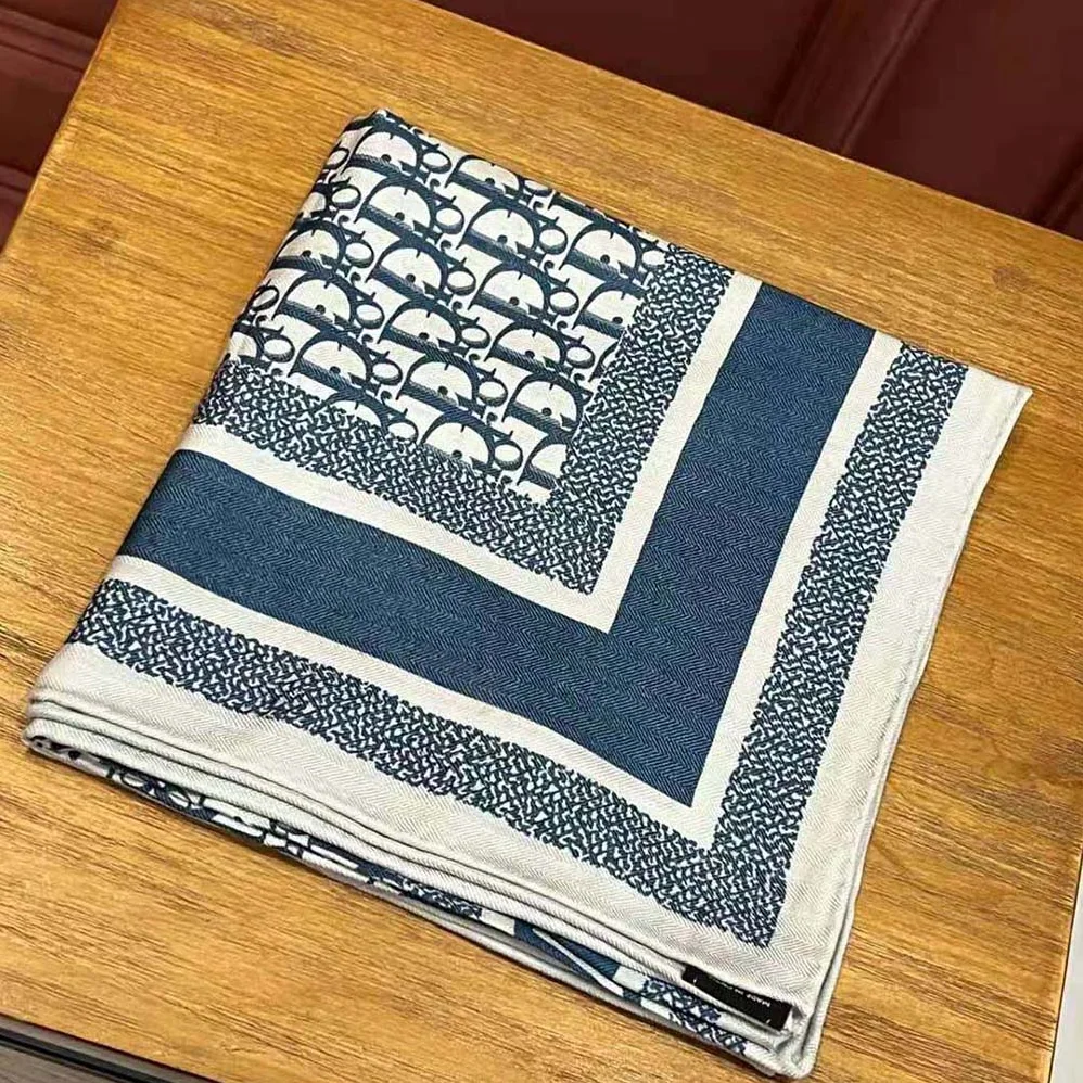 Dior Oblique Diortwin 90 Square Scarf Gray and Navy Blue Silk Twill for Women Dior Oblique Diortwin 90 Square Scarf Gray and Navy Blue Silk Twill for Women