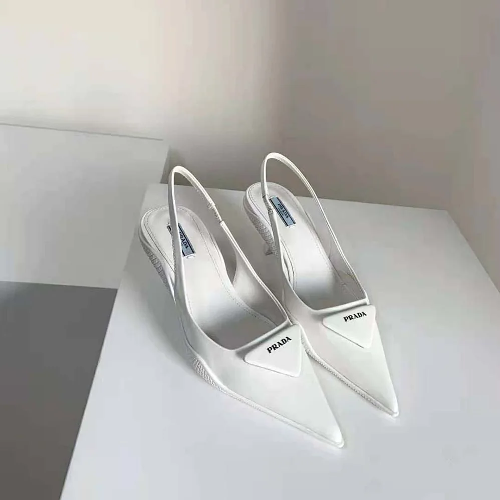 Prada Brushed Leather Slingback Pumps for Women in White
