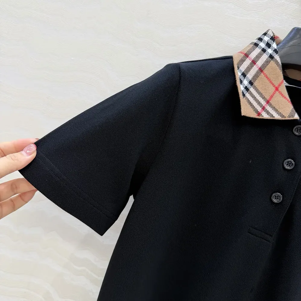 Burberry Check Collar Cotton Polo Shirt Dress for Women in Black