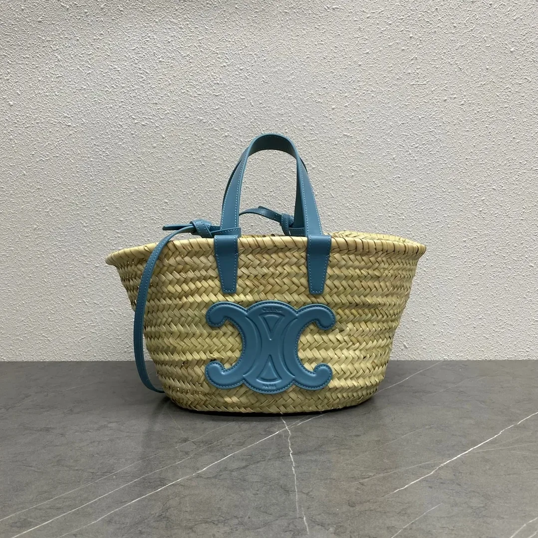 Celine Teen Triomphe Celine Classic Panier In Palm Leaves And Lizard Blue / Celine Teen Triomphe Celine Classic Panier In Palm Leaves And Lizard Blue /