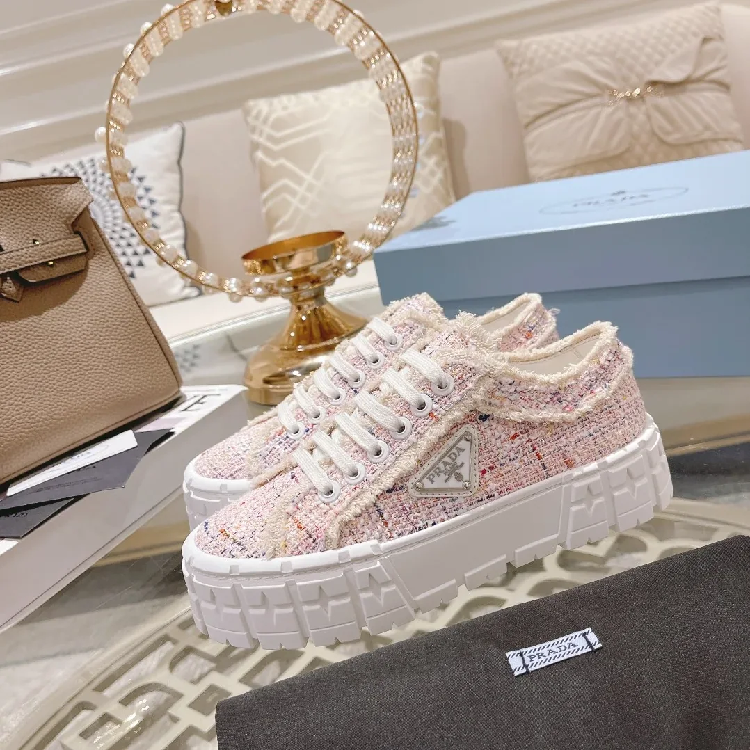 Prada Gabardine Canva Double Wheel Sneakers Pink in PRD