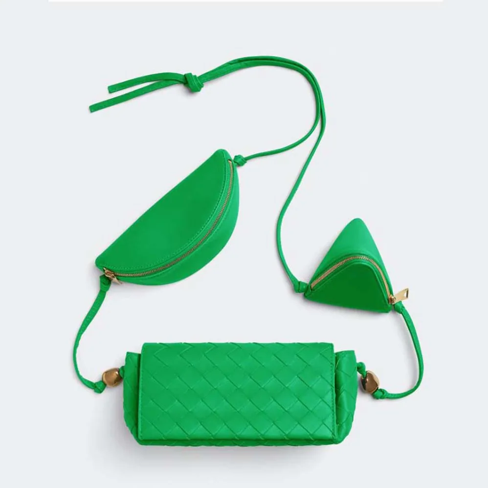 Bottega Veneta Intrecciato Leather Multi Pouch On Strap for Women in Green