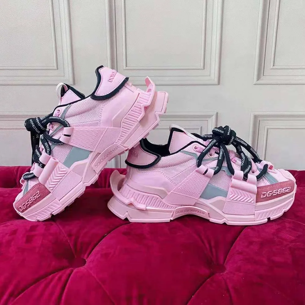 Dolce Gabbana D&G Mixed-Material Space Sneakers for Women in Pink Dolce Gabbana D&G Mixed-Material Space Sneakers for Women in Pink