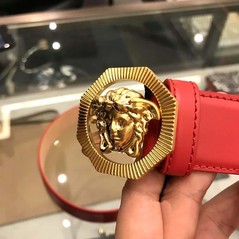 Versace Octagonal Medusa Leather Belt for Men in Red Versace Octagonal Medusa Leather Belt for Men in Red