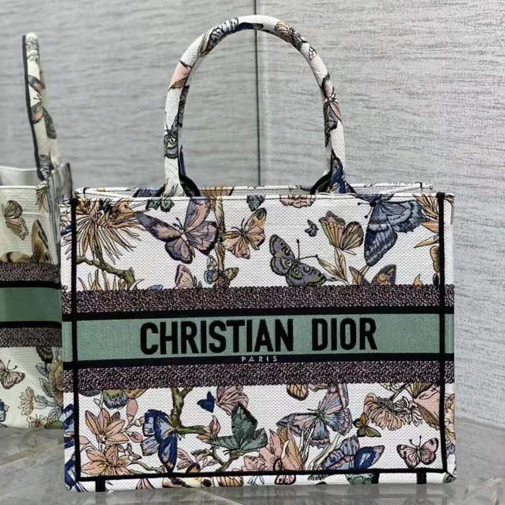 Dior Medium Dior Book Tote White Multicolor Toile de Jouy Mexico Embroidery for Women