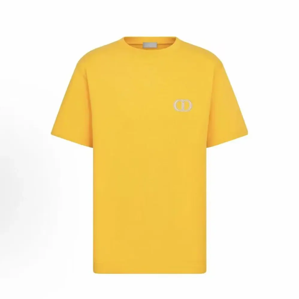 Dior CD Icon T-Shirt Relaxed Fit Yellow Cotton Jersey for Men