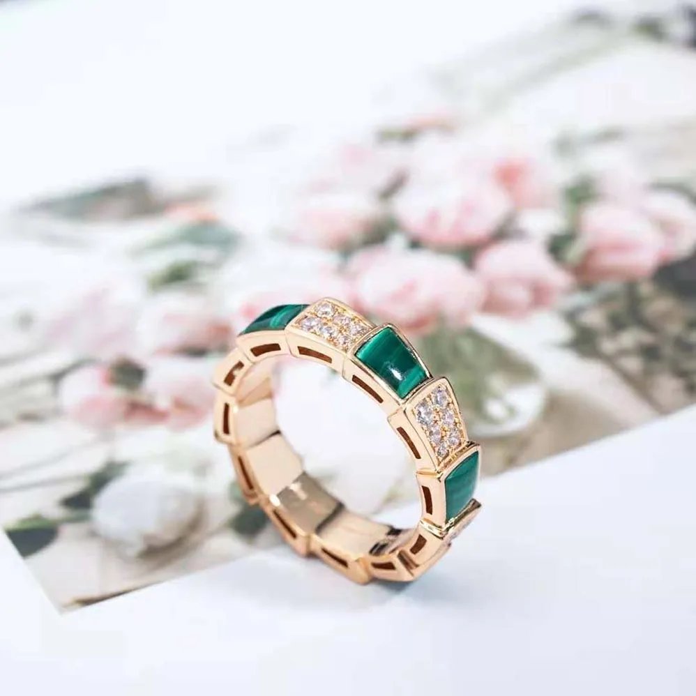 Bvlgari Serpenti Viper Band Ring in 18 KT Rose Gold for Women in Green