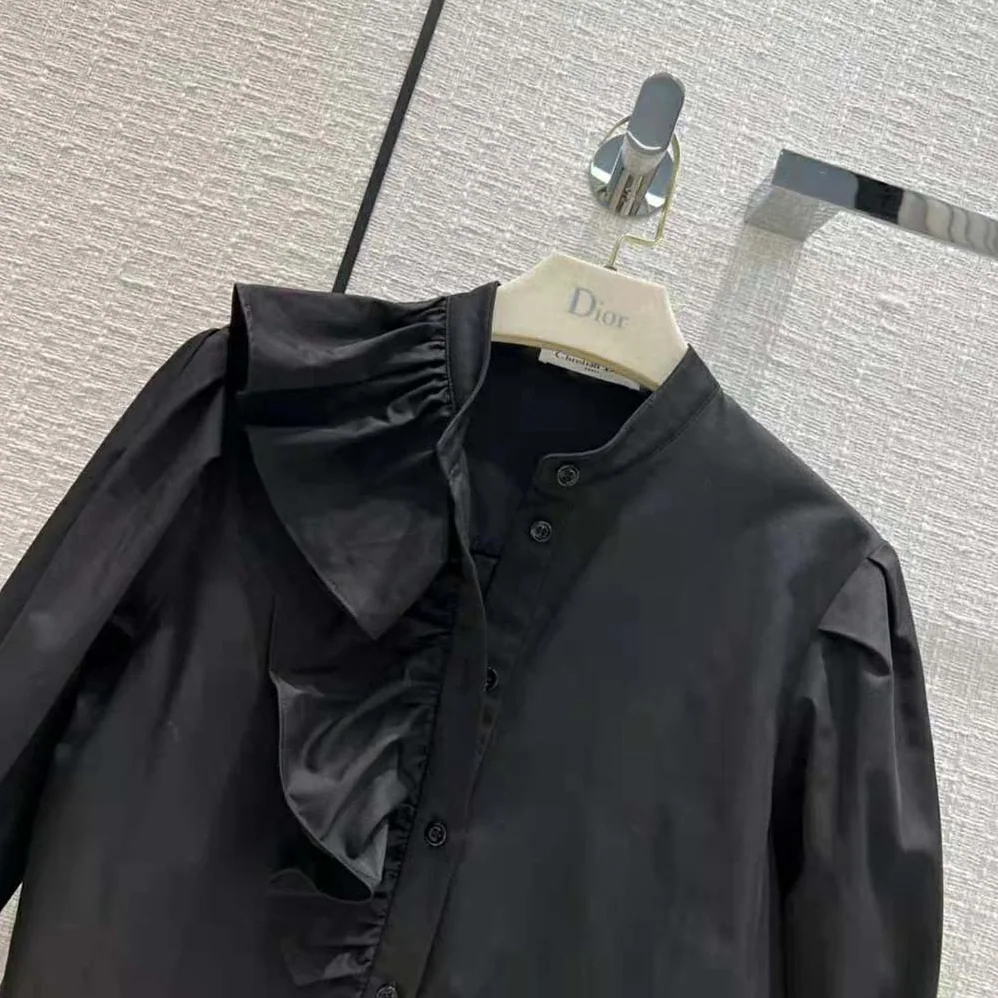 Dior Blouse with Ruffles Black Cotton Poplin for Women Dior Blouse with Ruffles Black Cotton Poplin for Women