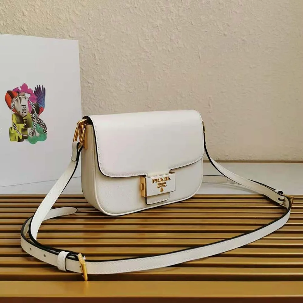 Prada Saffiano Leather Prada Embleme Bag for Women in White