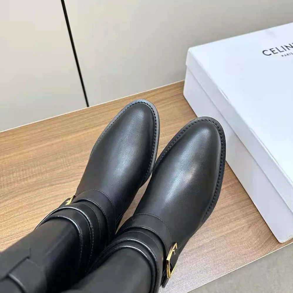 Celine Celine Lyra Triple Buckles Boot in Calfskin for Women in Black Celine Celine Lyra Triple Buckles Boot in Calfskin for Women in Black