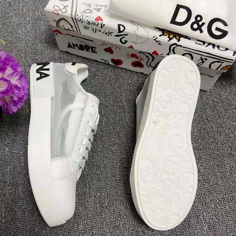 Dolce Gabbana D&G Portofino Sneakers in Nappa Leather and Mesh for Women