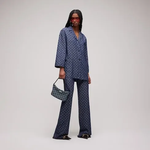 Gucci Lady Lunetta Small Shoulder Bag / Dark Blue Denim Palladium Hardware