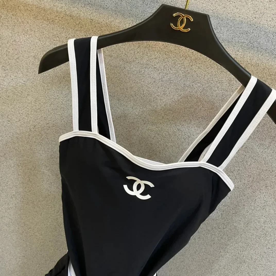 Chanel Belted Interlocking CC One in Piece Swimsuit Black