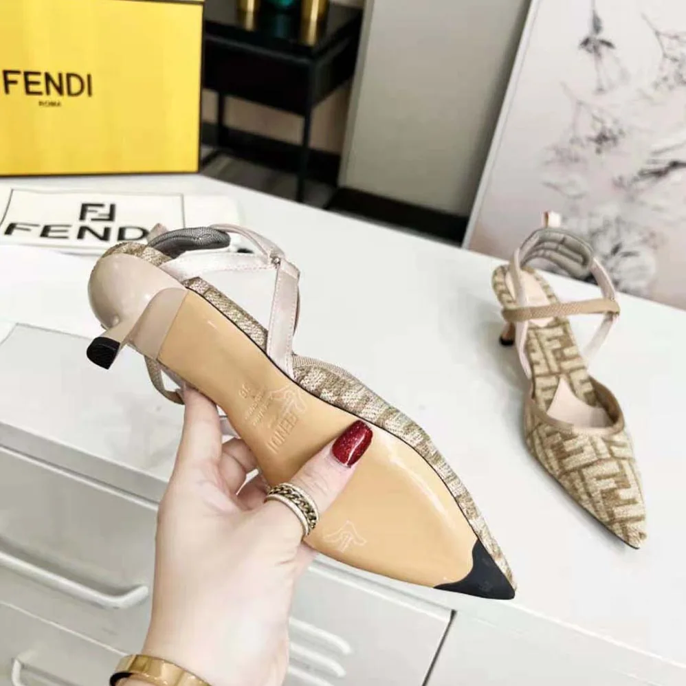 Fendi Colibrì Lite Medium-Heel Beige FF Chenille Slingbacks for Women Fendi Colibrì Lite Medium-Heel Beige FF Chenille Slingbacks for Women