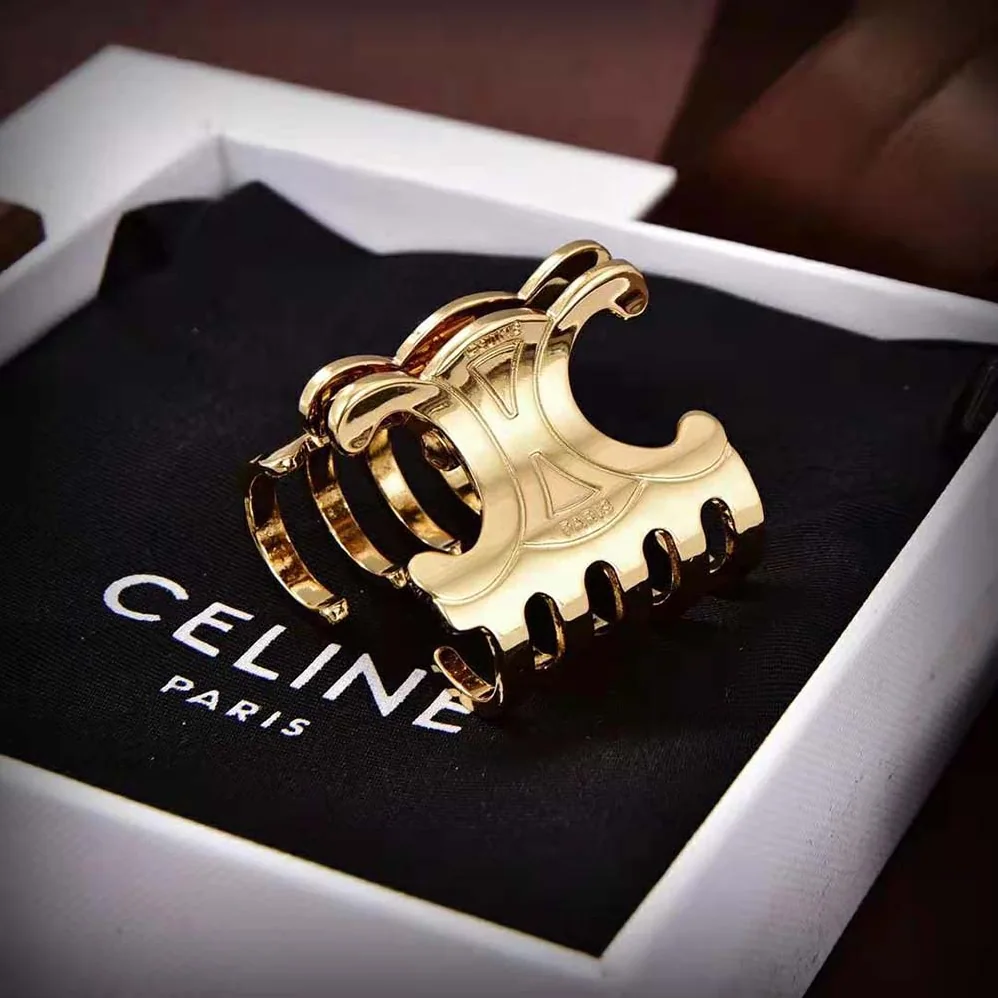 Celine Triomphe Medium Hair Claw in Zamak and Steel with Gold Finish for Women Celine Triomphe Medium Hair Claw in Zamak and Steel with Gold Finish for Women
