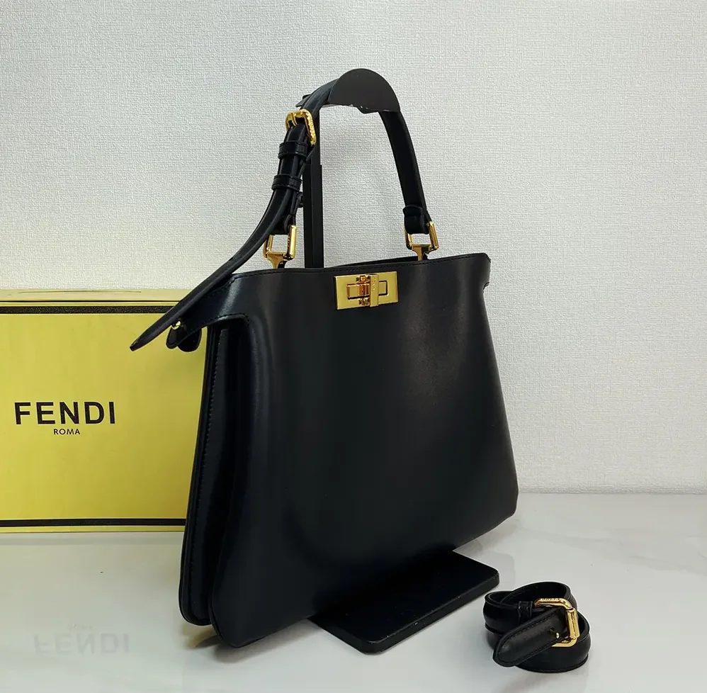 Fendi Peekaboo Soft Medium Black Leather Bag for Women