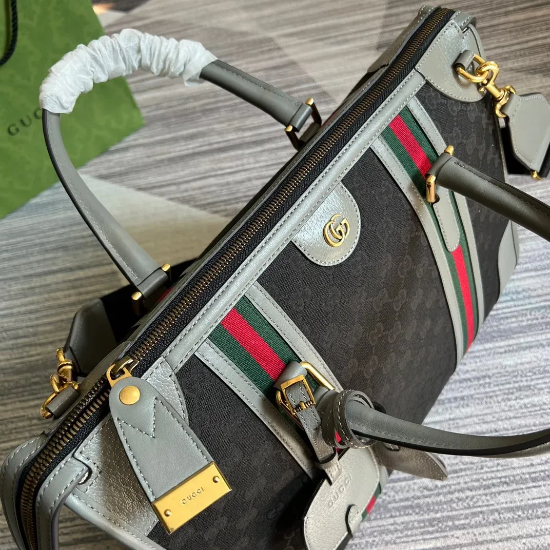Large Bauletto Top Handle Bag With Double G White in Grey /