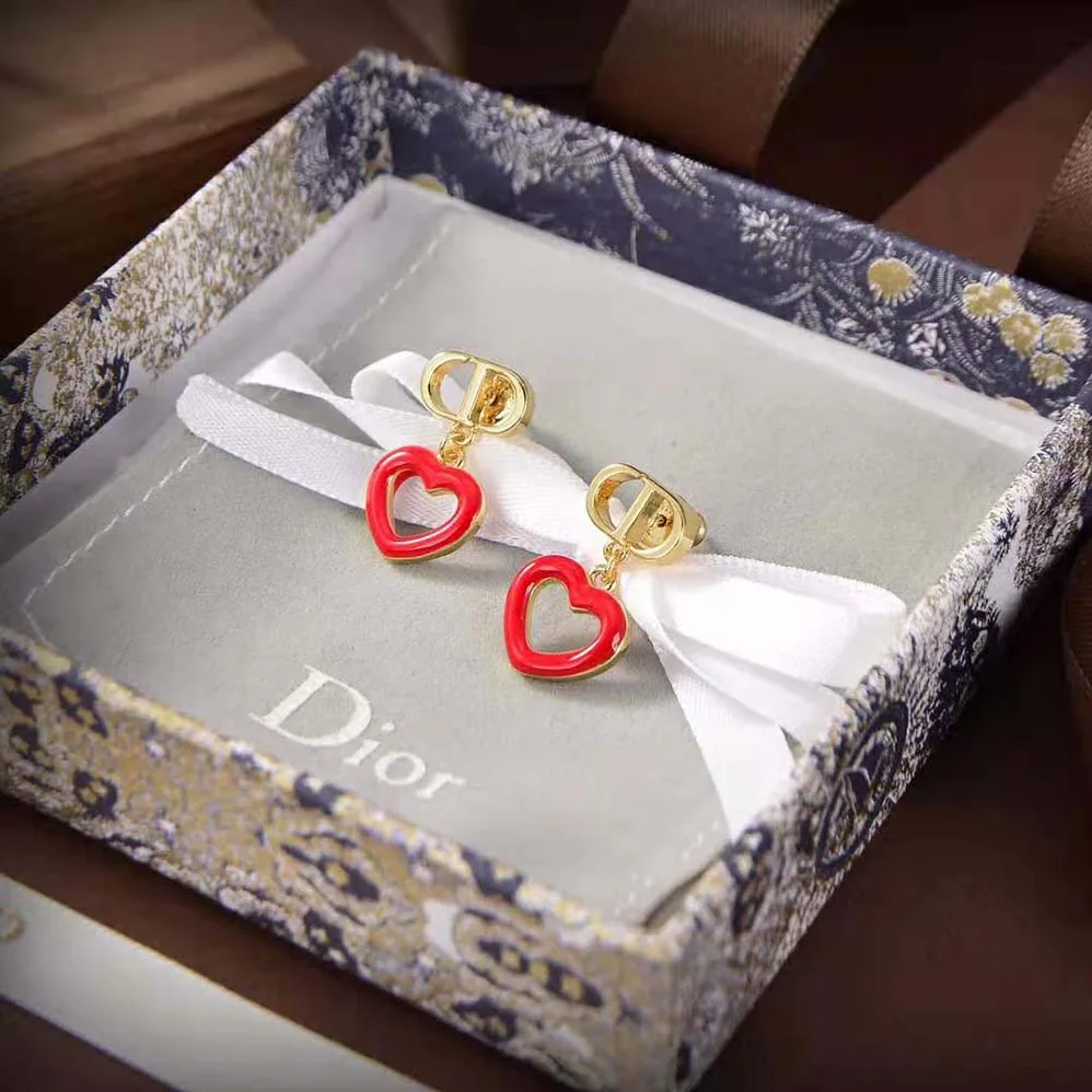 Dior Dioramour Earrings Gold-Finish Metal and Red Lacquer for Women Dior Dioramour Earrings Gold-Finish Metal and Red Lacquer for Women