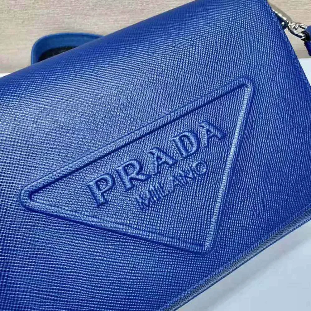 Prada Saffiano Leather Shoulder Bag with Sleek for Men in Navy