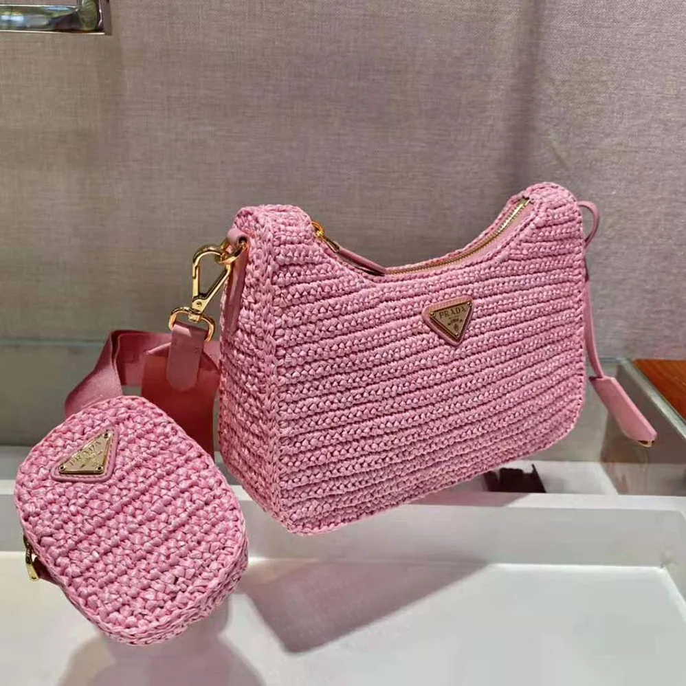 Prada Re-Edition 2005 Raffia Bag for Women in Pink Prada Re-Edition 2005 Raffia Bag for Women in Pink