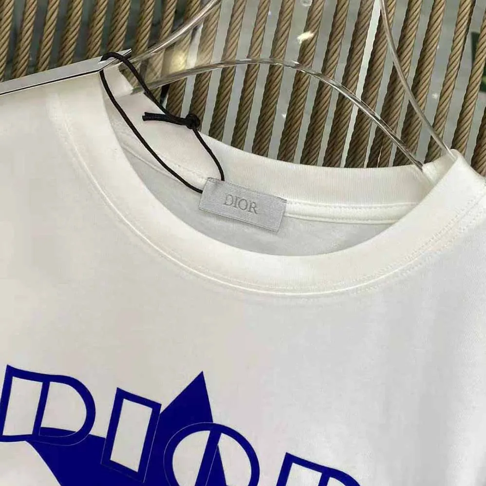 Dior Vibe T-shirt Ecru and Fluorescent Blue Cotton Jersey and Linen for Women
