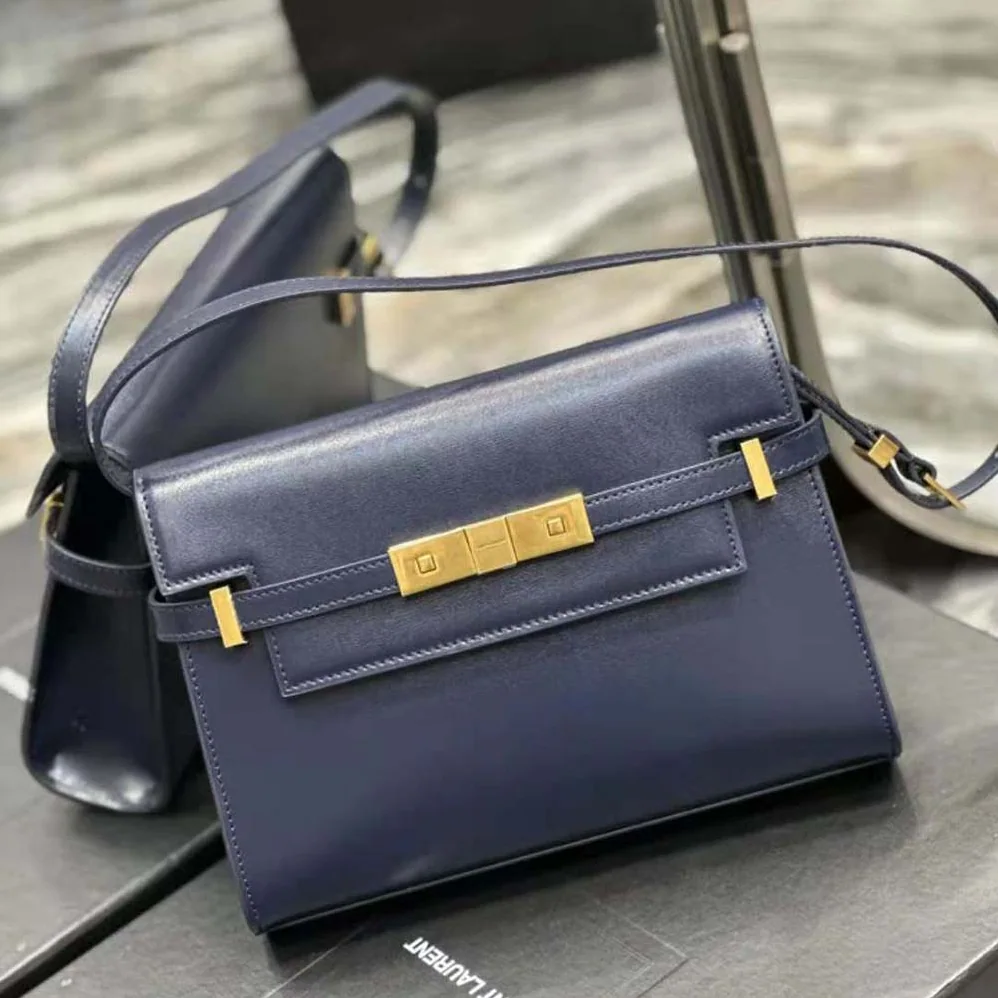 Saint Laurent YSL Manhattan Small Shoulder Bag in Box Saint Laurent Leather for Women in Navy Saint Laurent YSL Manhattan Small Shoulder Bag in Box Saint Laurent Leather for Women in Navy