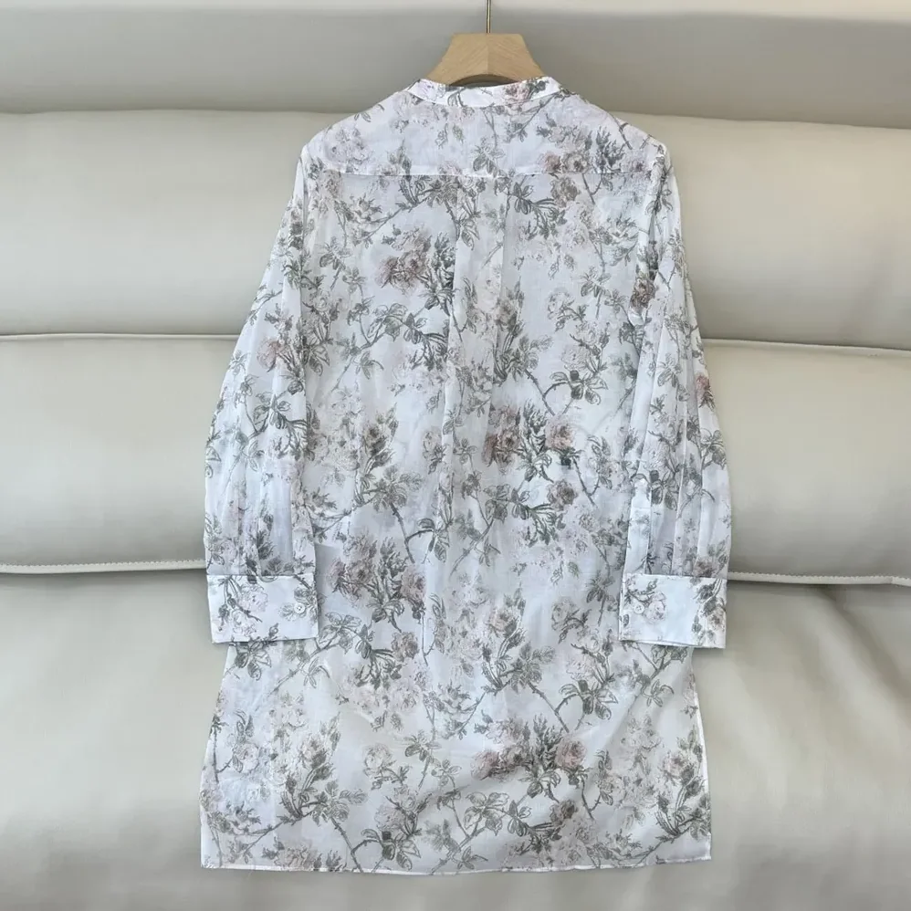 Dior Blouse White Cotton Muslin with Multicolor Rosier de Dior Motif for Women Dior Blouse White Cotton Muslin with Multicolor Rosier de Dior Motif for Women