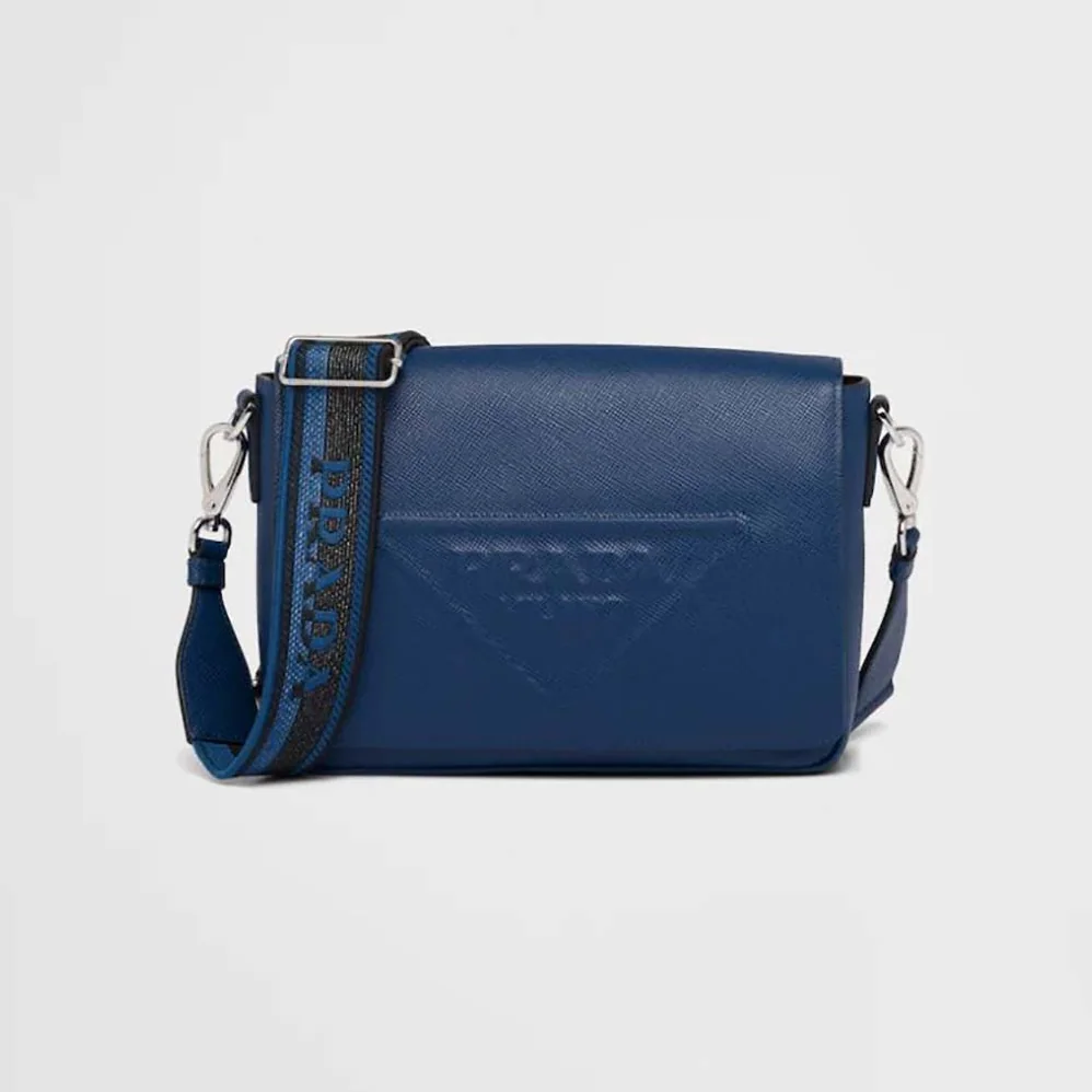 Prada Saffiano Leather Shoulder Bag with Sleek for Men in Navy