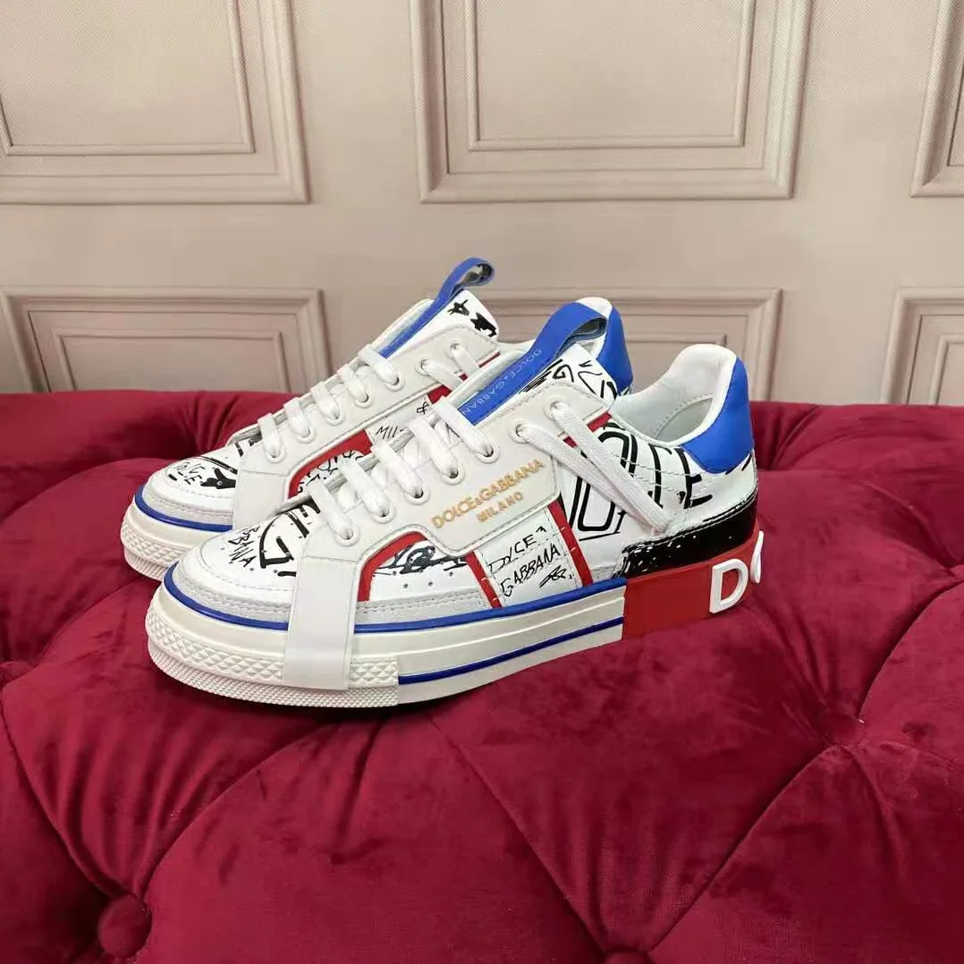 Dolce Gabbana D&G Graffiti-Print Calfskin Custom 2.Zero Sneakers for Men Dolce Gabbana D&G Graffiti-Print Calfskin Custom 2.Zero Sneakers for Men