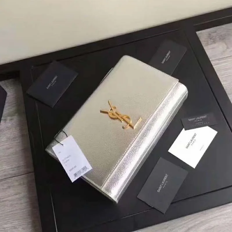 Saint Laurent YSL Kate Medium Grained Metallic Leather for Women in Silver Saint Laurent YSL Kate Medium Grained Metallic Leather for Women in Silver