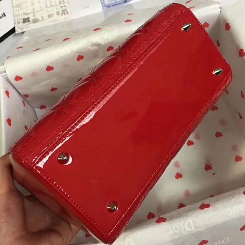 Dior Lady Dior Bag in Bright Patent Calfskin in Red