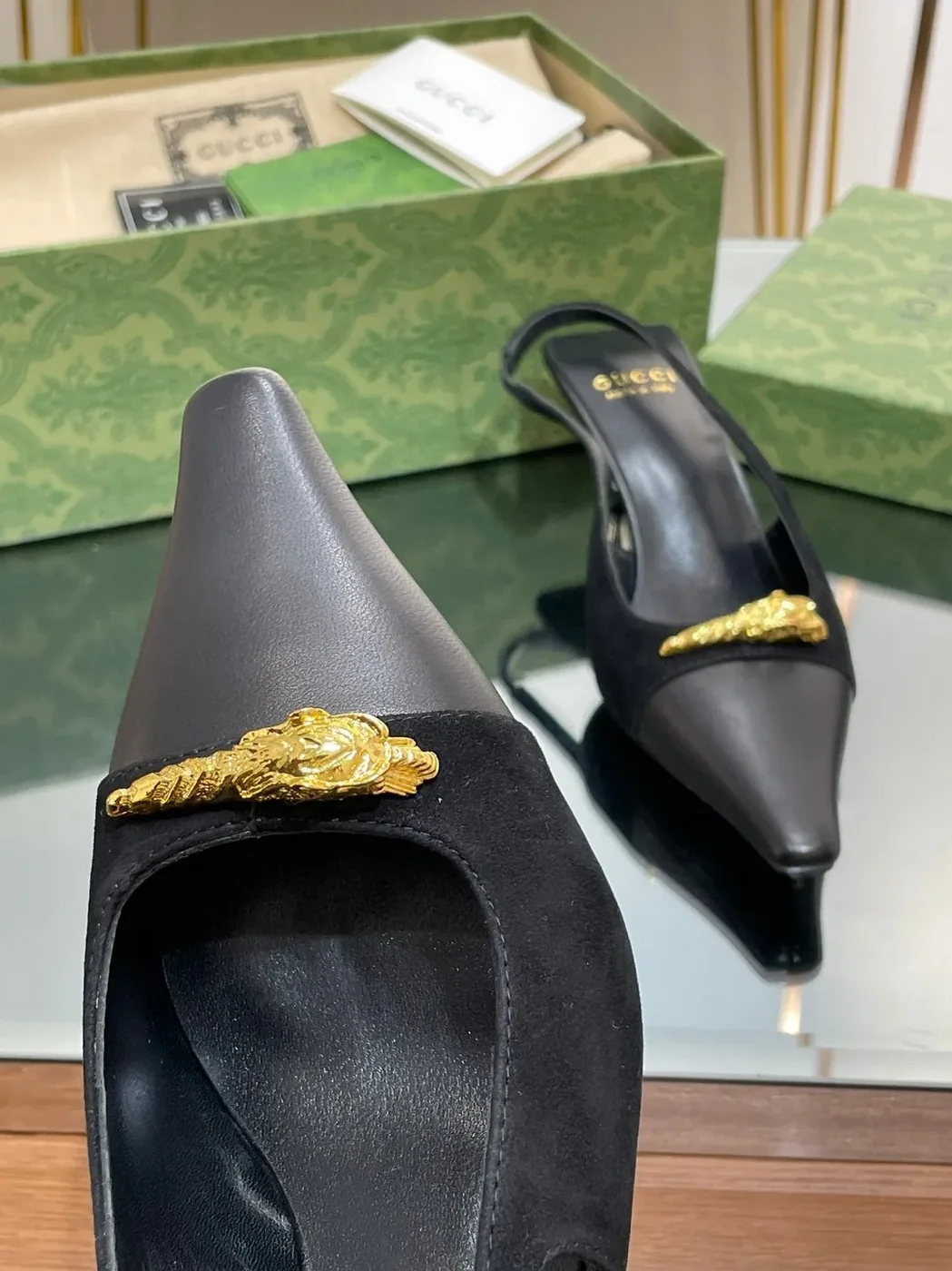 Gucci Gg Two-Tone Slingback Mid-Heel Pump Black And Light Black Gucci Gg Two-Tone Slingback Mid-Heel Pump Black And Light Black