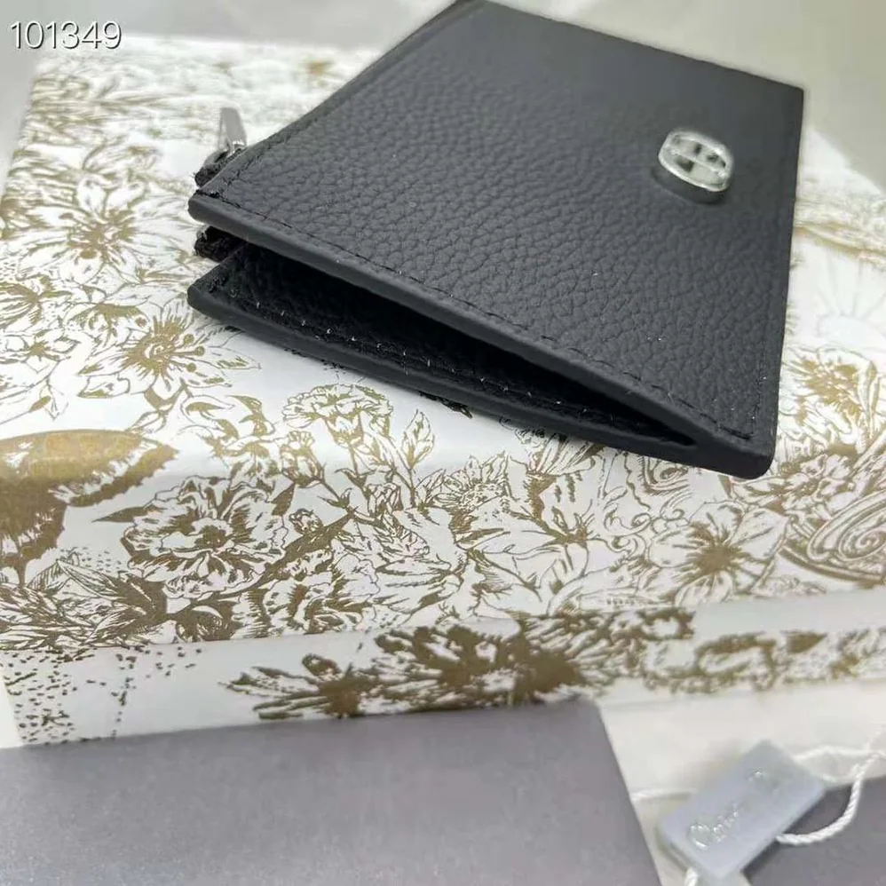 Dior Zipped Card Holder Black Grained Calfskin with CD Icon Signature for Men