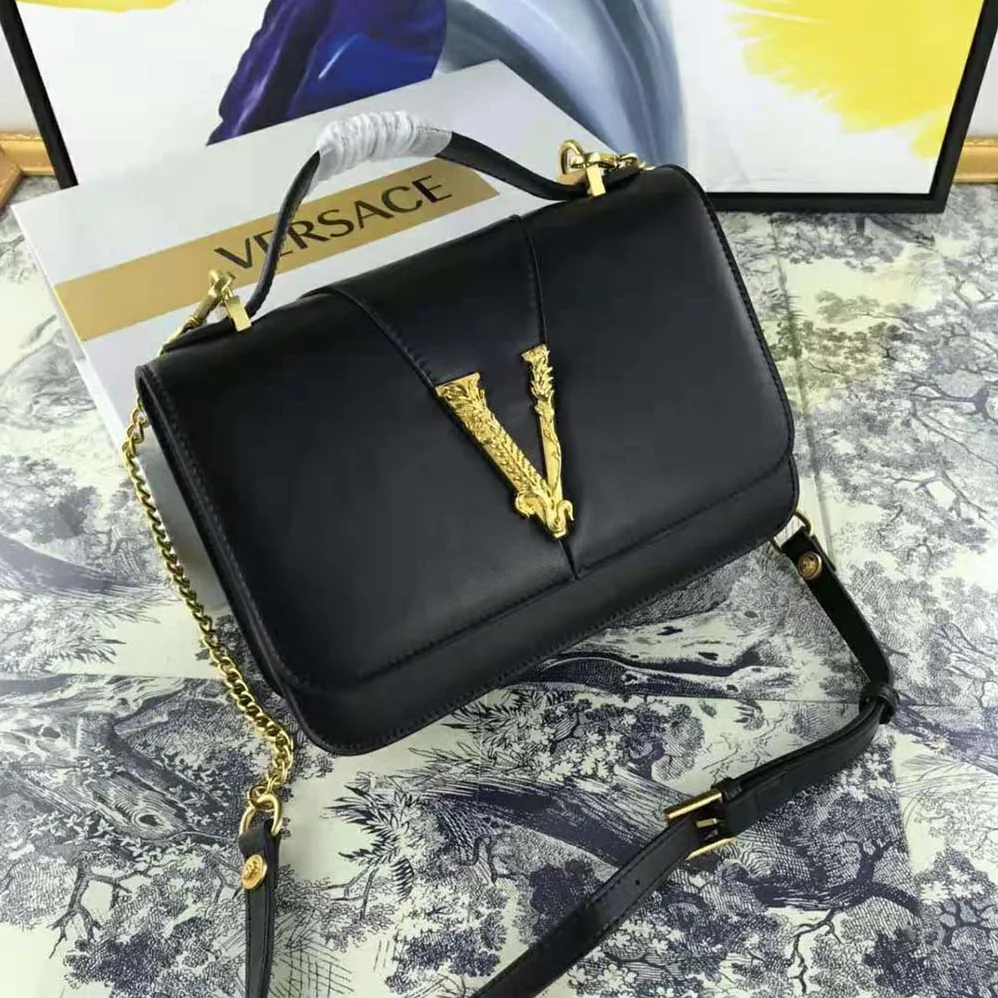 Versace Virtus Shoulder Bag in Calfskin Leather for Women Versace Virtus Shoulder Bag in Calfskin Leather for Women