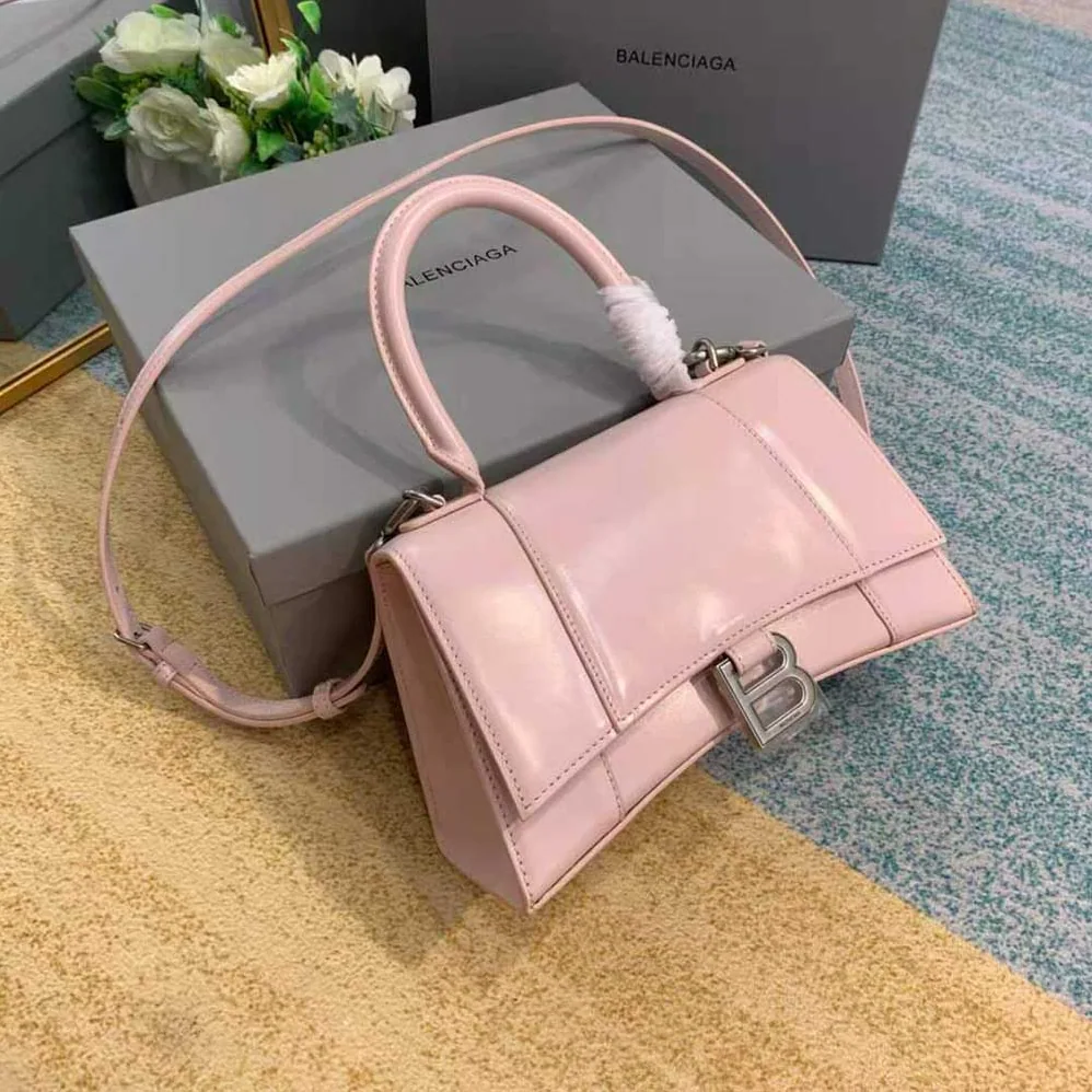 Balenciaga Hourglass Small Top Handle Bag in Light Pink Shiny Box Calfskin for Women