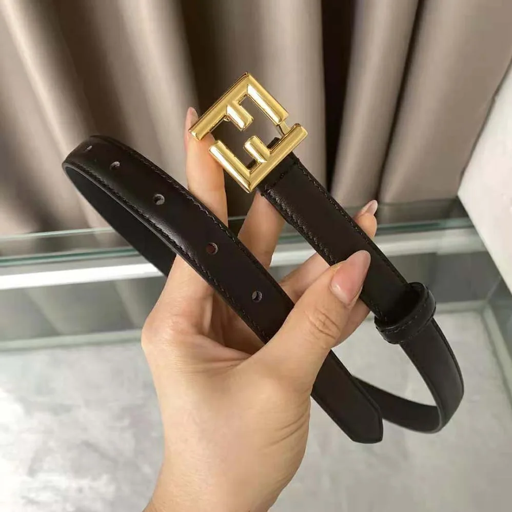Fendi Thin Belt with Loop and FF Stud Buckle for Women in Black