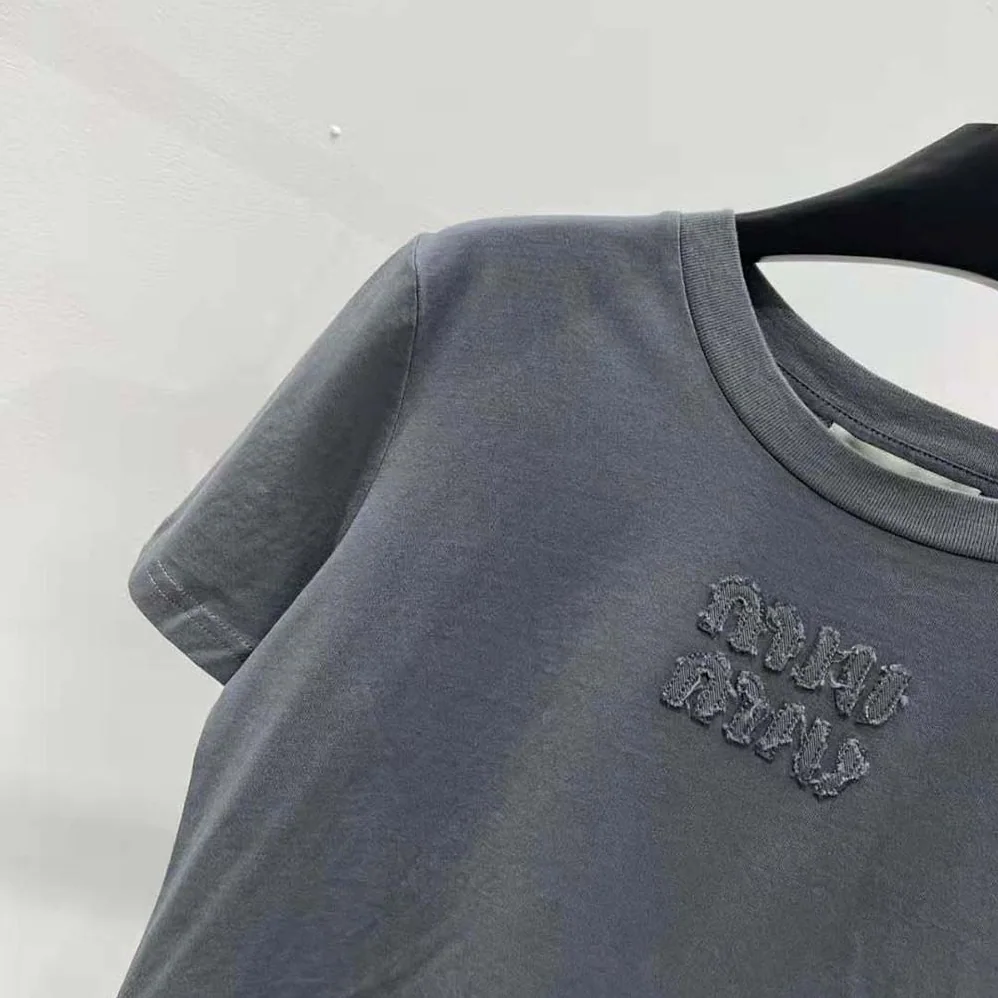Miu Miu Garment-dyed Jersey T for Women in shirt with Embroidered Logo