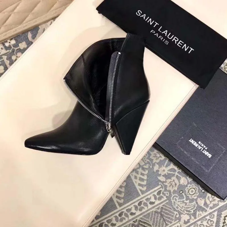 Saint Laurent YSL Niki 105 Asymmetrical Ankle Boot Leather Shoes Black for Women Saint Laurent YSL Niki 105 Asymmetrical Ankle Boot Leather Shoes Black for Women