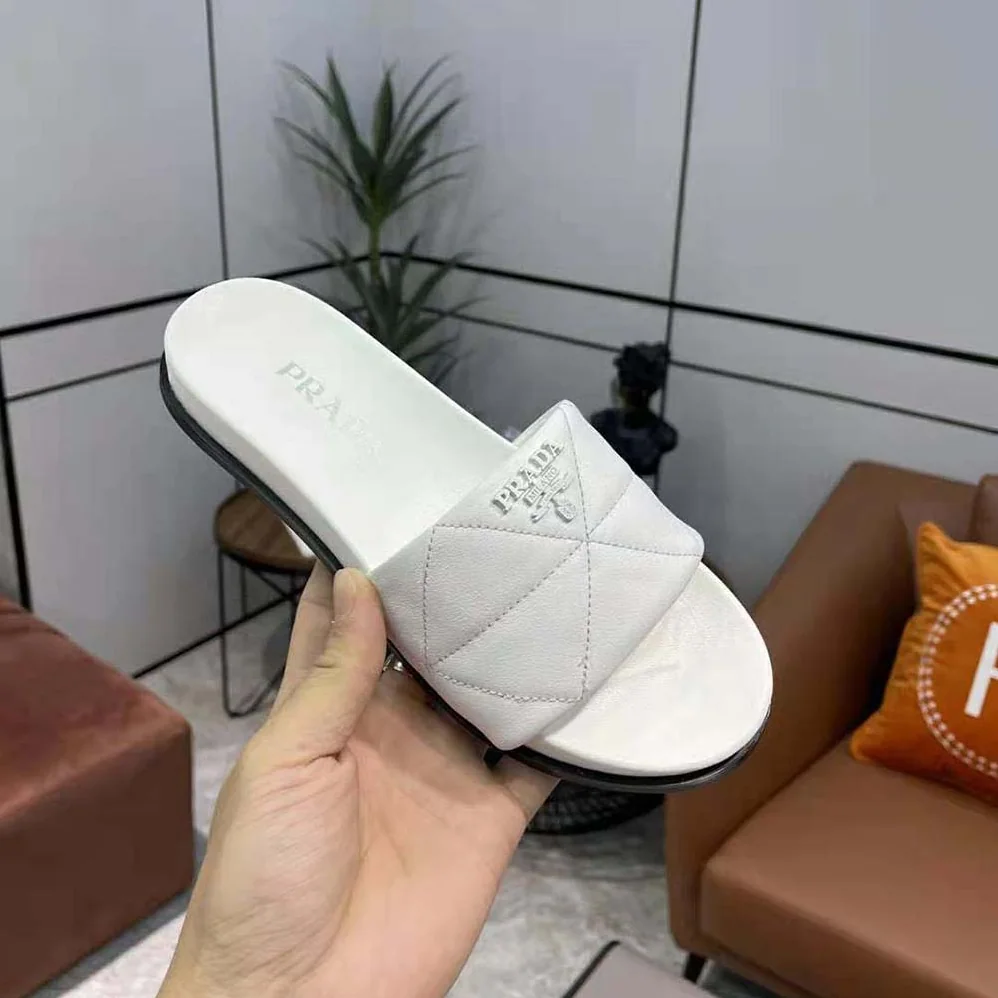 Prada Nappa Leather Slides in 20mm Heel for Women in White