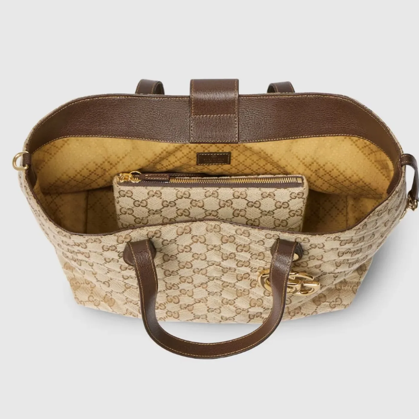 Gucci Marmont Medium Tote Bag / Sand/ Dark Brown Gold Hardware