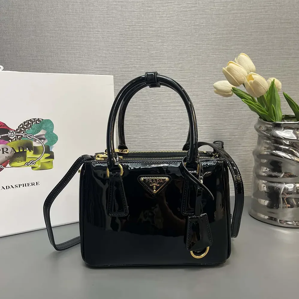 Prada Prada Galleria Patent Leather Mini Bag for Women in Black