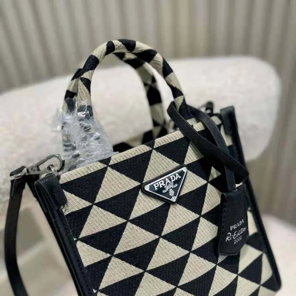 Prada Symbole Jacquard Fabric Micro Bag for Women in Black Prada Symbole Jacquard Fabric Micro Bag for Women in Black