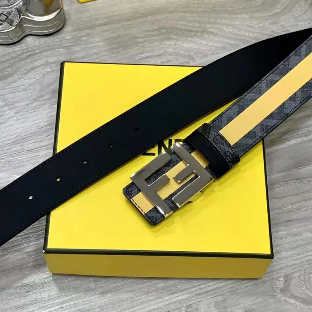 Fendi Black Leather Belt with FF Buckle with Stud Closure for Men Fendi Black Leather Belt with FF Buckle with Stud Closure for Men