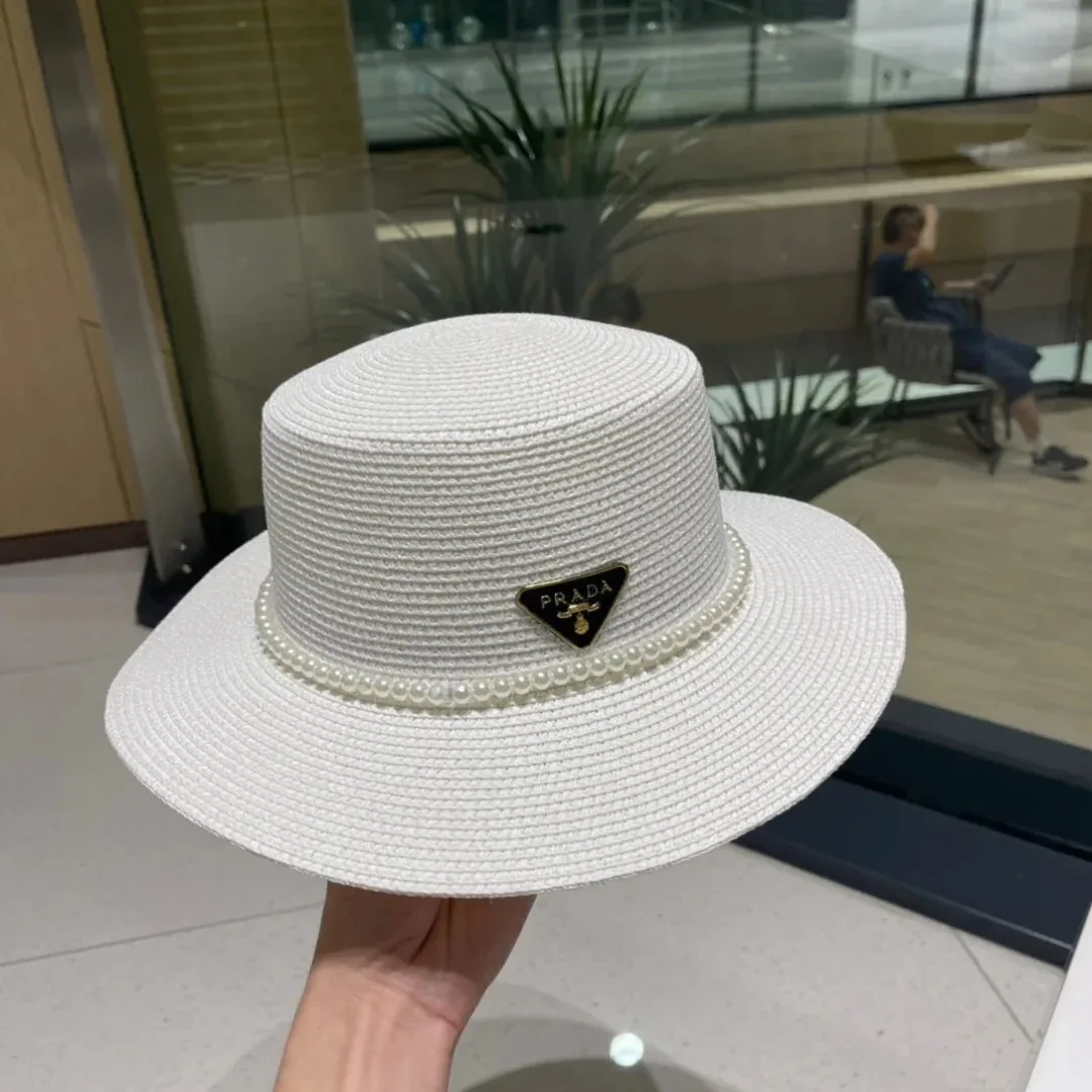 Prada Pearl-Embellished Sun Hat White Straw