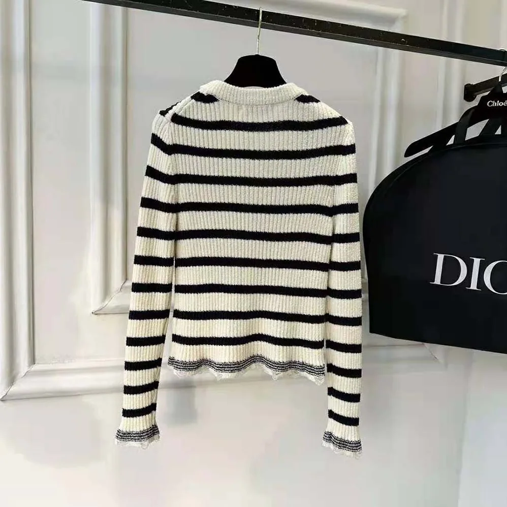 Dior Marinière Twin-Set Ecru and Navy Blue Cotton Knit for Women Dior Marinière Twin-Set Ecru and Navy Blue Cotton Knit for Women
