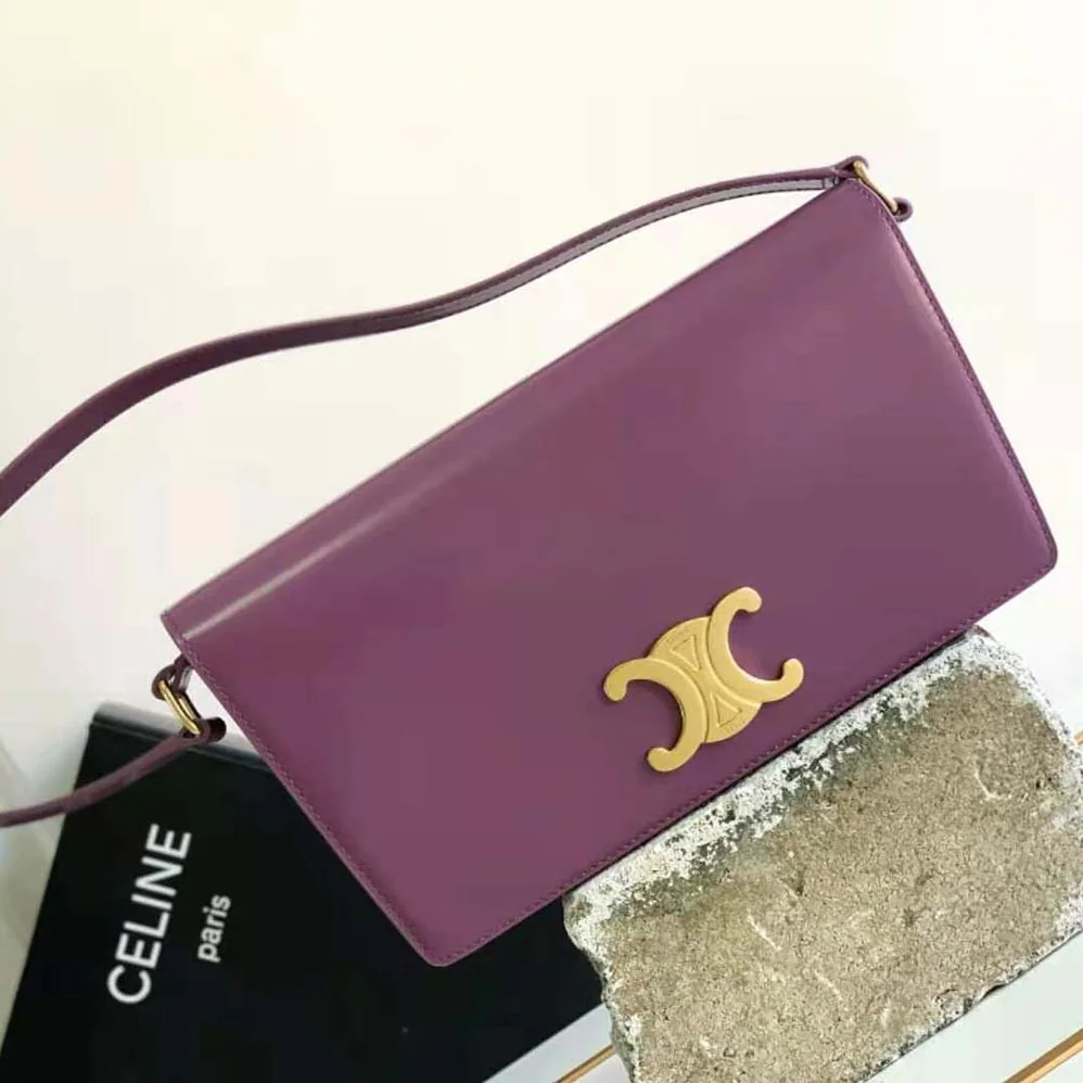 Celine Trapeze Triomphe Bag in Shiny Calfskin for Women in Purple