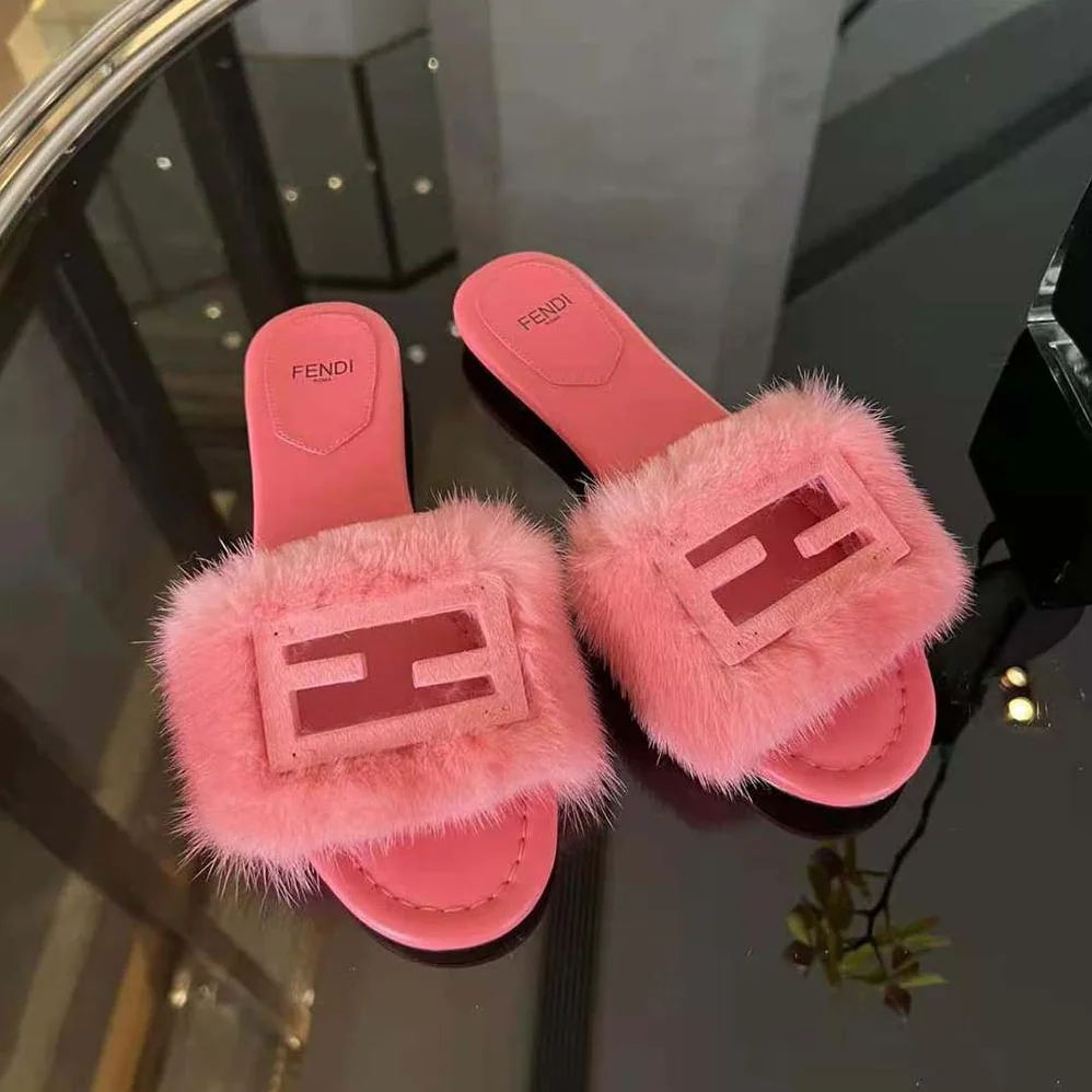 Fendi Baguette Pink Mink Slides for Women