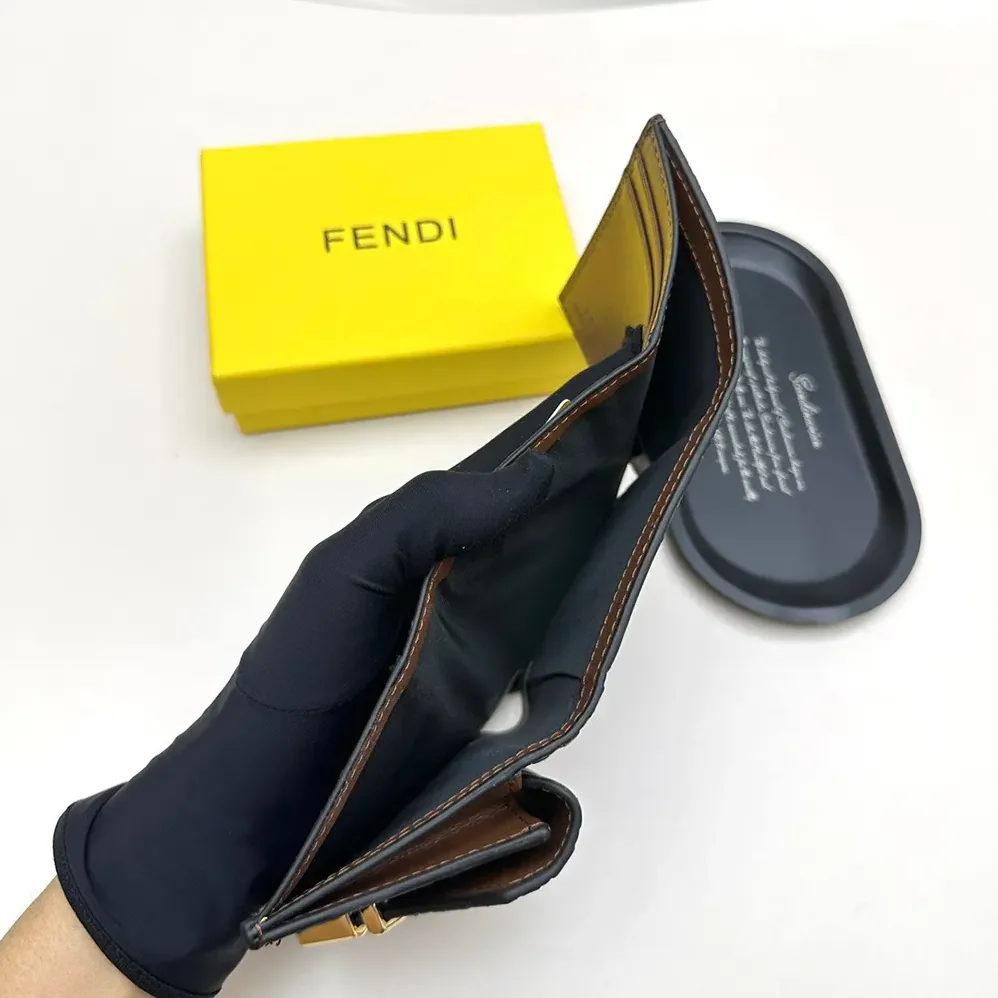 Fendi FF Diamonds Wallet Brown and Black FF Leather Wallet for Unisex Fendi FF Diamonds Wallet Brown and Black FF Leather Wallet for Unisex